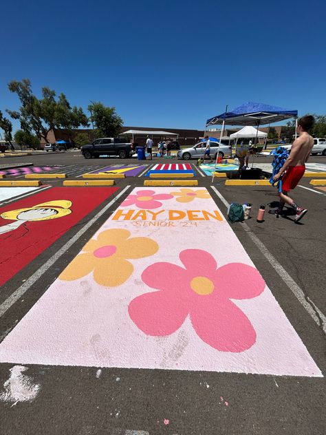 Senior Chalk Parking Spot Simple, Flowers Parking Spot, Senior Parking Spaces Floral, Senior Year Parking Spot, Girls Senior Parking Spot Ideas, Parking Spot Painting Butterfly, Senior Parking Spaces Easy, Easy Parking Spot Painting Ideas, Senior Parking Spots 2025