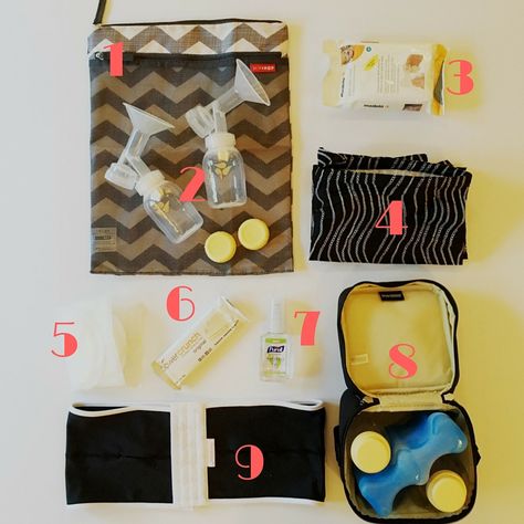 Essentials For A Pumping Bag For The Working and Nursing Mom Pumping And Breastfeeding Schedule, Pumping Bag, Working Mom Routine, Infant Daycare, Daycare Bag, Starting A Daycare, Mom Routine, Pumping At Work, Backpack Organization