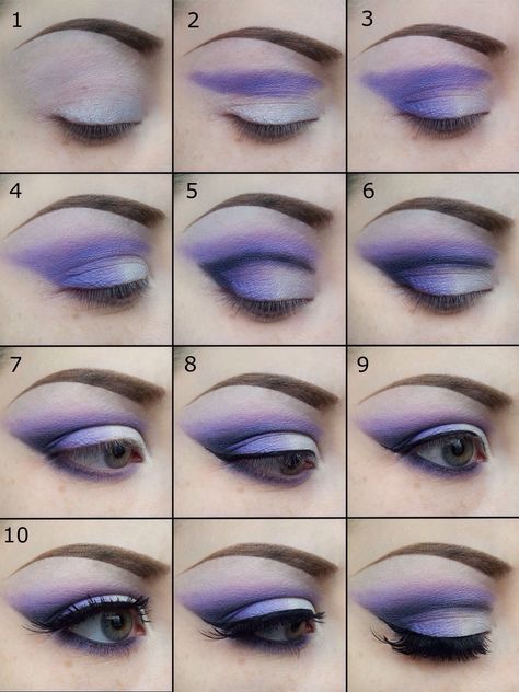 Purple eyeshadow tutorial, lovely! Purple Eyeshadow Tutorial, Make Up Designs, Cute Eyeshadow Looks, Purple Eye Makeup, Eye Makeup Steps, Makijaż Smokey Eye, Purple Eyeshadow, Creative Eye Makeup, Blue Eyeshadow