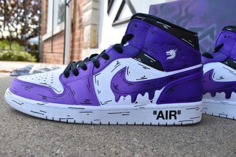 Purple Cartoon Drip Jordan 1s | Etsy Airforce 1 Mid, Custom Made Jordans, Best Sandals For Men, Purple Cartoon, Custom Air Jordan 1, Jordan 1 Mids, Custom Jordans, Custom Shoes Diy, Trendy Shoes Sneakers