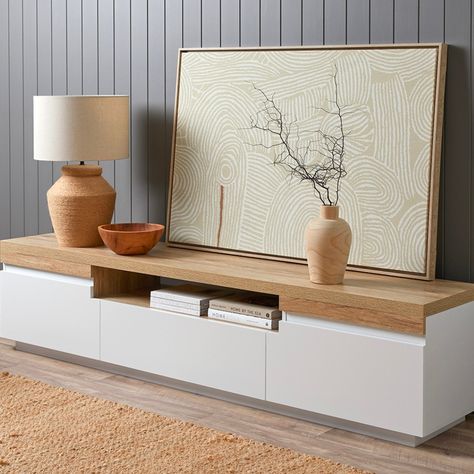 So much more than a landing place for your TV, an entertainment unit creates balance by drawing focus to a central point. Consider the size, design style and storage capacity when choosing your new entertainment unit. #mocka #entertainmentunit #rattan #hamptons #modern #natural #urban #interiordesignideas #livingroomdesign #interiordesigner #designer #interiors #design #homeinterior #interior #homestyling #instadecor #instahome #interiordecorating #furnituredesign #luxuryfurniture #diningroom Living Room Necessities, Open Display Shelf, Living Room Pieces, Office Storage Furniture, Entertainment Units, Living Room Entertainment, Furniture Packages, Wall Mounted Tv, Mounted Tv