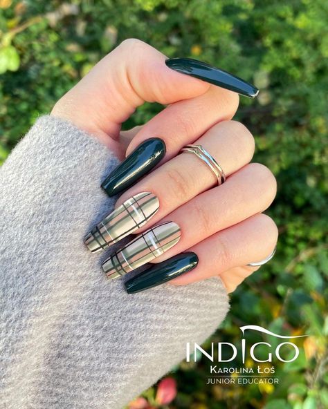 Burberry Nails, Plaid Nail Designs, Oval Nails Designs, Christmas Nail Art Ideas, Nail Artwork, Plaid Nails, Dip Nails, Cute Christmas Nails, Basic Nails