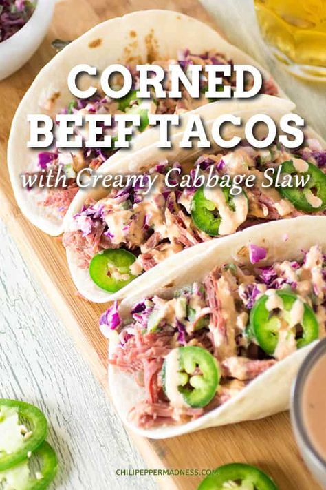 Healthy Corned Beef Recipes, Corn Beef Tacos, Corned Beef Leftovers Recipes, Corn Beef Recipes, Corn Beef And Cabbage Recipe, Irish Tacos, Corned Beef Tacos, Shredded Corned Beef, Creamy Cabbage Slaw