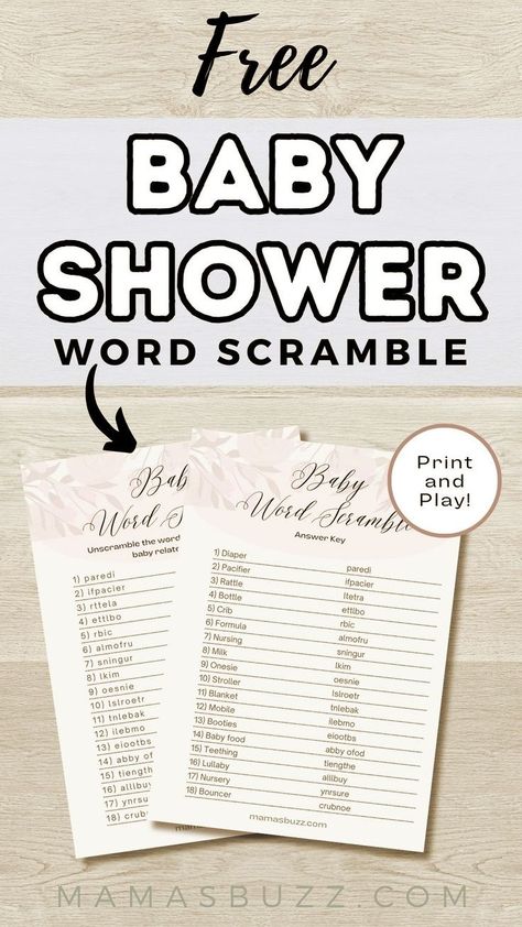 Whether you're having a simple baby shower, a baby shower on a budget or even a coed baby shower, you're going to need some great baby shower party games. Grab your free game sheets for: baby shower word scramble from this article and add it to your list of easy baby shower games that are great for large groups. Word Scramble Baby Shower Game, Baby Shower Games Printable Free, Baby Shower Word Scramble Printable Free, Classy Baby Shower Games, Baby Shower Games Free Printables, Baby Girl Shower Games, Baby Shower Games Free, Baby Shower Scramble, Baby Word Scramble Answers