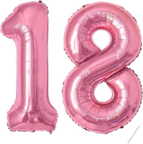 party decor for a pink birthday Kids Party Balloons, 18th Birthday Decorations, Girly Birthday Party, 18th Birthday Party, Pink Balloons, Number Balloons, Pink Birthday, Birthday Decoration, Journal Stickers