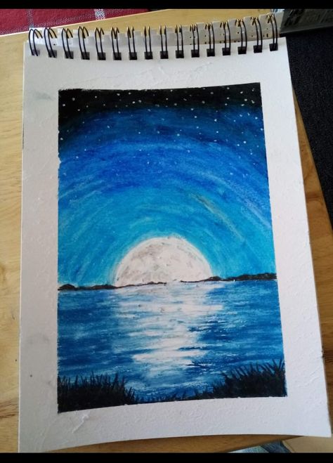 Moon Oil Pastel, Ocean Drawing, Crayon Drawings, Moon Setting, Pastel Artwork, Manga Drawing Tutorials, Moon Drawing, Oil Pastel Art, Oil Pastel Drawings