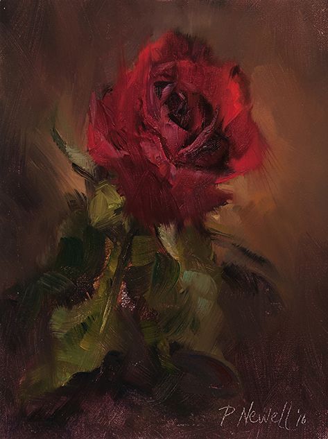 Red Rose I by Pamela C. Newell Oil ~ 8" x 6" Ap Lang, Desen Realist, Rose Oil Painting, Istoria Artei, Flipagram Instagram, Seni Vintage, Rennaissance Art, Desain Signage, Soyut Sanat Tabloları