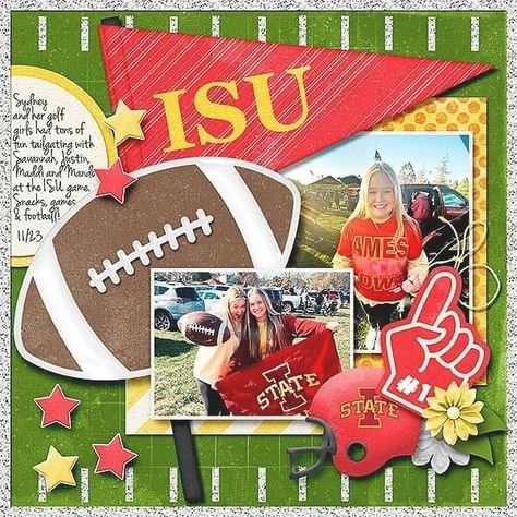 Tailgating - Project Idea - Scrapbook.com Football Scrapbook, Game Snacks, Gingerbread Girl, Football Photos, Digital Scrapbooking Layouts, The Time Is Now, Cherry On Top, Football Game, Scrapbook Layout