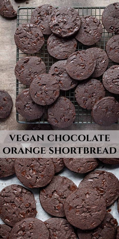 Vegan chocolate orange shortbread - these delicious slice-and-bake cookies are rich, crumbly and melt-in-the-mouth. They are easy to make, perfect for Christmas and can be baked right from the freezer. Chocolate Orange Shortbread, Orange Shortbread, Chocolate Orange Cookies, Vegan Chocolate Cookies, Orange Cookies, Vegan Cookies Recipes, Bake Cookies, Vegan Christmas, Bakery Recipes