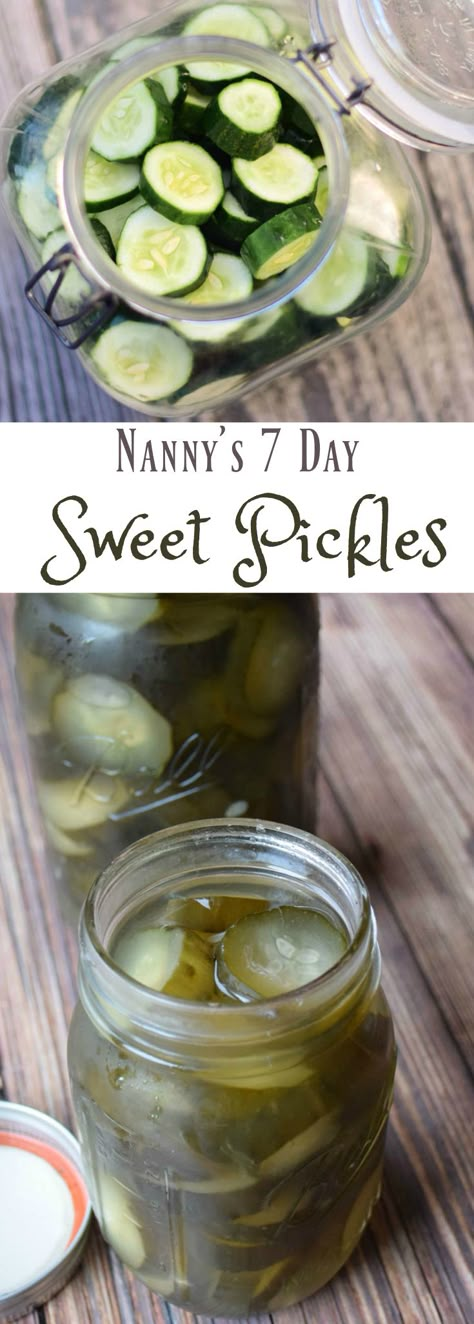 Nanny's 7 Day Sweet Pickles - Grumpy's Honeybunch 7 Day Sweet Pickles, 7 Day Pickles Recipe, 7 Day Sweet Pickle Recipe, Peach Yogurt Popsicles, Diner Cake, Eggplant Relish, Obama Sisters, Sweet Pickles Recipe, Making Pickles