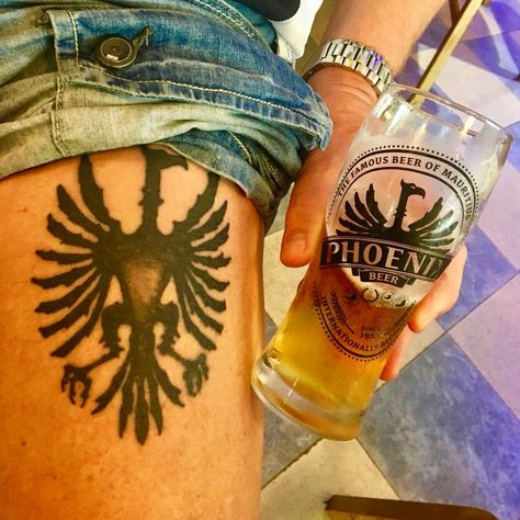 Phoenix beer tattoo Mauritius... Mauritius Tattoo, Beer Tattoo, Beer Tattoos, Mauritius, Crochet Ideas, Alex And Ani Charm Bracelet, Phoenix, Beer, Charm Bracelet