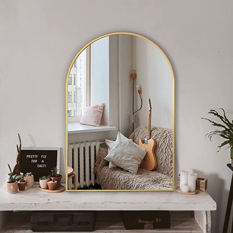 Mirrors for Wall,24''x36'',Vanity Mirror for Bedroom, Entryway, Living Room, Metal Frame (36''x24'',Gold) : Home & Kitchen #mirrorselfies #aesthetic #bohostyle #trendy #popular #amazondeals #amazonaffiliatelink #amazonmusthaves #gold #fashion #roomdecoration #roomtour #roomdecorbedroom #roomdecorideas #2022newideas #amazonfinds2022 #newyear #decor #kitchenrenovation #bathroomideas #bathroominspo Gold Arch Mirror, Arched Wall Mirror, Minimalist Farmhouse, Arched Wall, Bathroom Mirror Frame, Mirror For Bathroom, Arched Mirror, Metal Frame Mirror, Arch Mirror