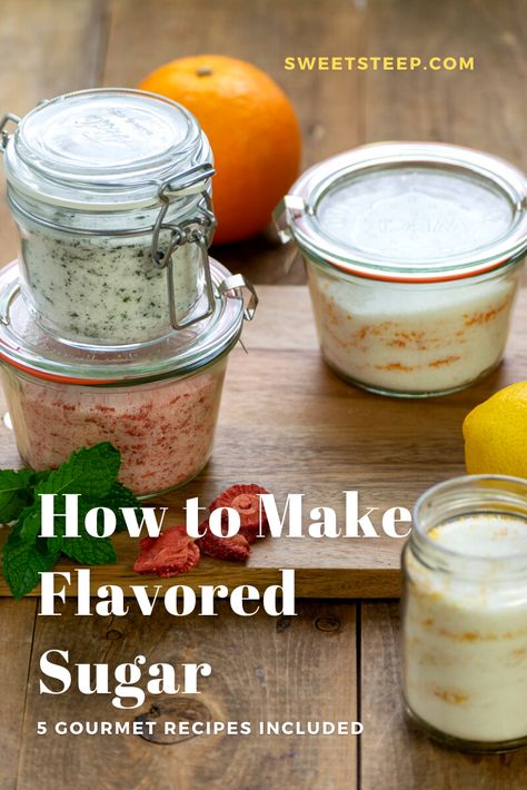 Flavored Sugars Diy, Homemade Flavored Sugars, Infused Sugar Recipes, Flavored Salts Recipes, Flavored Sugars, Fruit Powders, Coffee Can Crafts, Homemade Dry Mixes, Strawberry Sugar