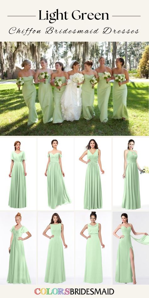 Light Green Dress Outfit, Bridesmaid Dresses Light Green, Light Green Wedding Dress, Bridesmaid Dresses Light, Light Green Bridesmaid Dresses, Dresses Light Green, Lime Green Bridesmaid Dresses, Green Chiffon Bridesmaid Dress, Tiana Wedding