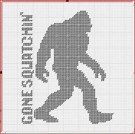 Plastic Canvas Hunting Patterns, Sasquatch Cross Stitch Pattern, Bigfoot Cross Stitch Pattern, Sasquatch Cross Stitch, Bigfoot Cross Stitch, Pc Pictures, Pixel Macrame, Weaving Videos, C2c Crochet Pattern Free