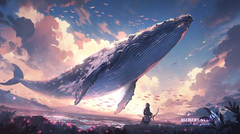 "鲸" Artwork by Nid417 (Pixiv 10315206) Anime Ocean, Expressionist Portraits, Sea Dream, Ocean Day, Whale Art, Ocean Wallpaper, Oceans Of The World, Geometric Animals, Sky Art