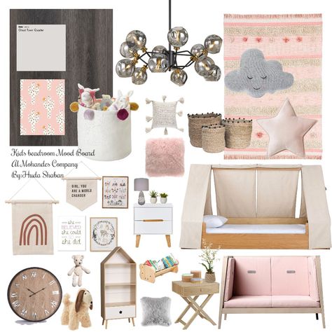 GIRL BEDROOM MOOD BOARD BY:HUDA SHABAN Teen Bedroom Mood Board, Kids Room Mood Board, Kids Bedroom Mood Board, Girls Bedroom Mood Board, 8 Year Okd Girls Bedroom, Teepee Girls Bed, Traditional Style Bedroom, Wood Ladder Shelf, Mood Board Bedroom