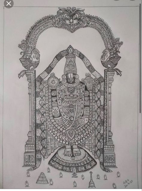 Lord Venkateswara Mandala Art, Lord Balaji Drawing, Lord Venkateswara Drawings, Lord Venkateswara Paintings, Temple Drawing, Lord Venkateswara, Indian Traditional Paintings, Fork Art, Sketch Images