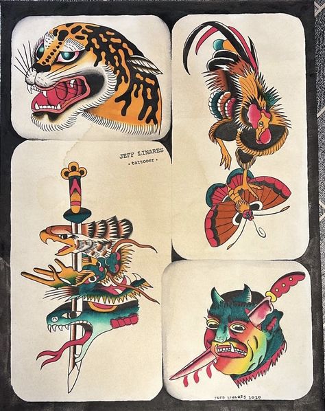 Flash sheet hand painted by Jeff Linares Christian Warlich, Owen Jensen, Antique Tattoo, Flash Tats, Graffiti Tattoo, Flash Sheet, Flash Tattoo Designs, Old School Tattoo Designs, Vintage Flash