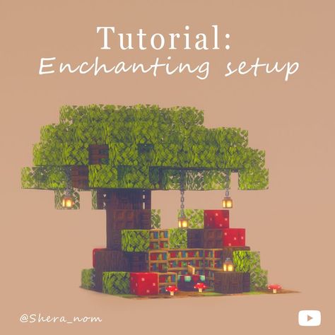 Hey :) I made a cute enchanitng setup in Dark forest theme for your world :3 Watch a full tutorial on my channel! Minecraft Enchantments, Enchanting Room, Bangunan Minecraft, Minecraft Farm, Minecraft Banners, Minecraft Cottage, Cool Minecraft Creations, Diy Minecraft, Rumah Minecraft