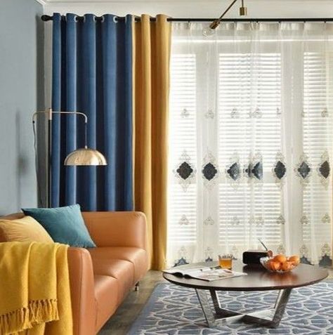 Blue And Yellow Curtains, Curtain Treatments, Curtains Double, Sliding Curtains, Patchwork Curtains, Ceiling Curtains, Yellow Curtains, Decor Curtains, Living Room Decor Curtains