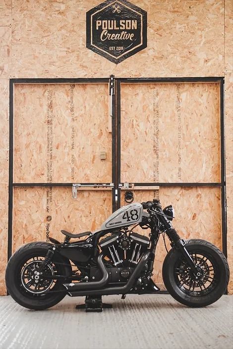 HD Sportster Bobber ‘Gloss grey 48’ by Poulson Creative Harley 48 Bobber, Harley Davidson Heritage Classic, Iron 883 Bobber, Harley Sportster Bobber, 883 Bobber, Harley Sportster 48, Sportster Scrambler, Harley Davidson Bobber, Harley 48