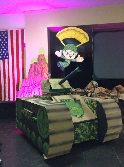 Lords Army Trunk Or Treat, Army Trunk Or Treat, Army Tank Birthday Party Ideas, Tank Themed Birthday, Military Trunk Or Treat, Cardboard Tank, Military Child Bulletin Board, Military Birthday Party Ideas, Camouflage Party