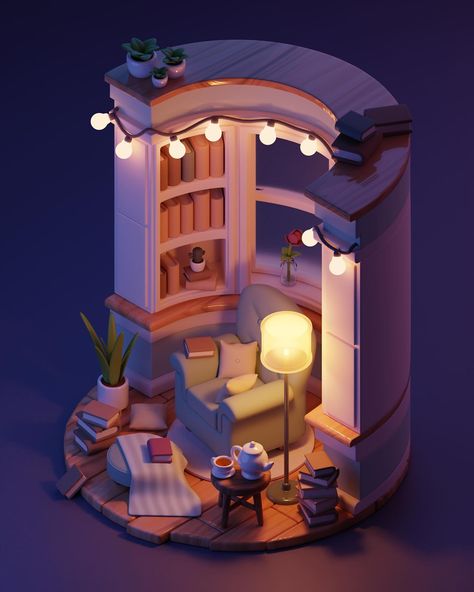 Blender Project Ideas, Blender Interior Design, Blender 3d Room, 3d Isometric Design, Blender Ideas 3d, Blender Diorama, Blender 3d Inspiration, Blender 3d Art, Blender Room