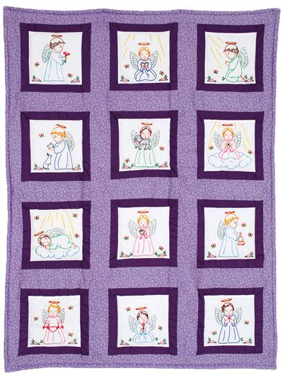 Precious Angels 9" Prestamped Quilt Blocks Puff Quilt Pattern, Jack Dempsey, Machine Embroidery Quilts, Snowman Quilt, Puff Quilt, Nursery Quilt, Pretty Embroidery, Butterfly Cross Stitch, Basket Pattern