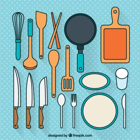 Vector Kitchen, Kitchen Utensils Set, Vector Food, Utensils Set, Paper Doll Template, Kitchen Utensil Set, Baking Set, Fun Easy Crafts, Kitchen Set