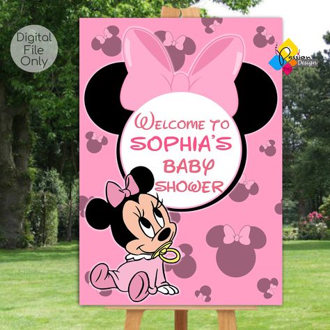 Minnie Mouse Poster, Baby Shower Welcome Board, Baby Shower Minnie Mouse, Minnie Baby Shower, Mickey Baby Showers, Baby Shower Girl Diy, Minnie Mouse Party Decorations, Baby Hampers, Victoria 1