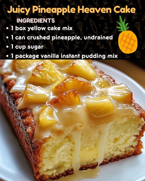 Juicy Pineapple Heaven Cake Pineapple Bread Pudding, Puff Pastry Recipes Appetizers, Heaven Cake, My Heavenly Recipes, Angel Food Cake Desserts, Banana Muffins Easy, Heavenly Recipes, Pineapple Dessert Recipes, Yellow Cake Recipe