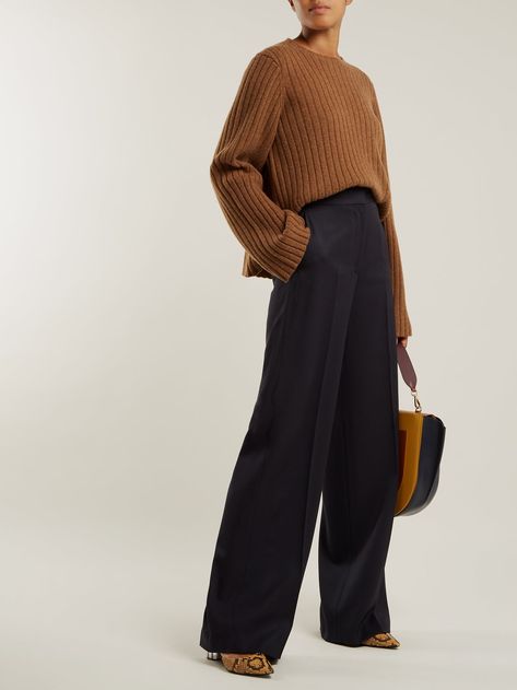 Eye Detail, Wool Trousers, Black Wool, Stella Mccartney, Wide Leg, High Rise, Trousers, Wool, Pants