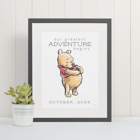 Announcement Poster, Baby Shower Gift Favors, Winnie The Pooh Party, Pooh Party, Pregnancy Announcement Cards, Cute Winnie The Pooh, Simple Watercolor, Pooh Baby, Simple Baby Shower