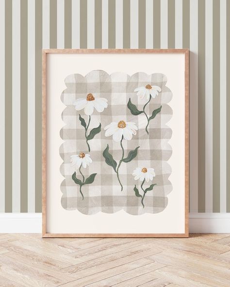 Toddler Gallery Wall, Acrylic Illustration, Gingham Background, Daisy Daisy, Art Charcoal, Nursery Room Design, Nature And Wildlife, Dream Nurseries, Fairy Gifts