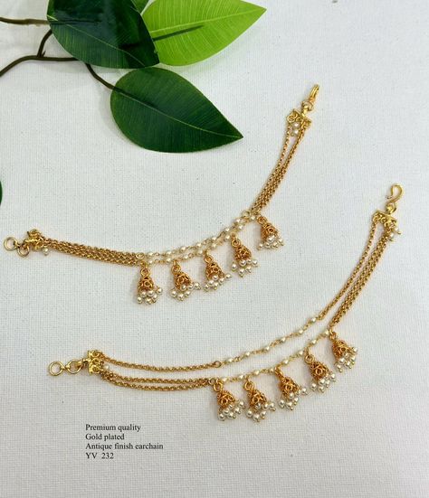 To buy whatsapp 9335835609 #earchain #antiqueearchain Ear Chain, Earrings Chain, Gold Bridal Jewellery Sets, Ear Cuff Earings, Fashion Jewelry Earrings, Cute Jewelry, Designer Earrings, Bridal Jewelry, Jewelry Sets