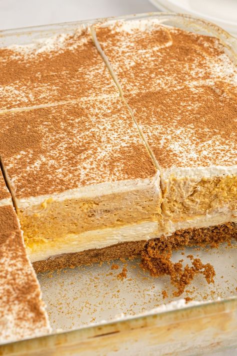 Insane Desserts, Pumpkin Delight Dessert Recipe, Pumpkin Delight Dessert, Pumpkin Lush, Pumpkin Spice Cream Cheese, Layered Pumpkin Dessert, Puree Pumpkin, Fall Yummies, Pumpkin Dessert Recipes