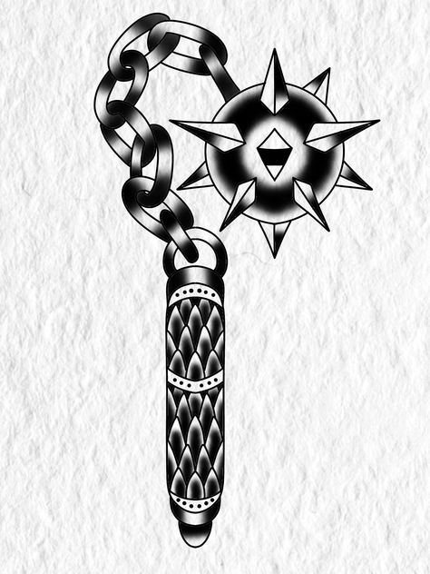 Traditional Mace Tattoo Design, Mace Tattoo, Dark Disney Tattoo, Tattoo Perna, Emo Tattoos, Wrist Tattoo Designs, Minimalist Tattoo Ideas, American Traditional Tattoo Ideas, Chain Tattoo