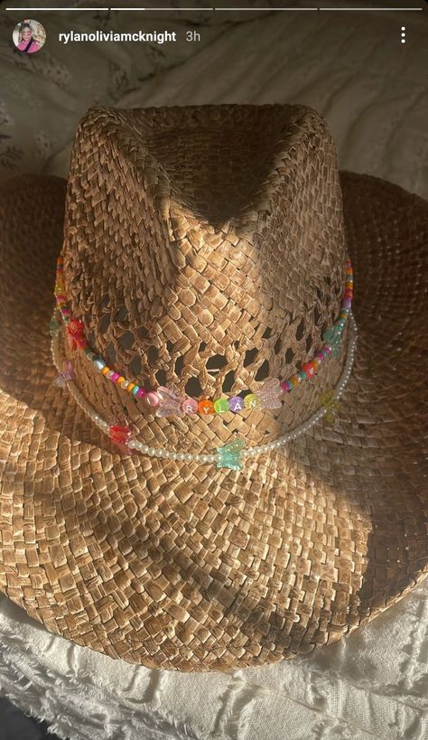 Diy Costal Cowgirl Hat, Cowgirl Hat With Beads, Cowboy Hat Beads, Coastal Cowgirl Hat Beads Diy, Beaded Cowboy Hat Bands Diy, Cowboy Hat With Beads, Coastal Cowgirl Hats Diy, Decorate Your Own Cowboy Hat, Decorate Cowgirl Hat