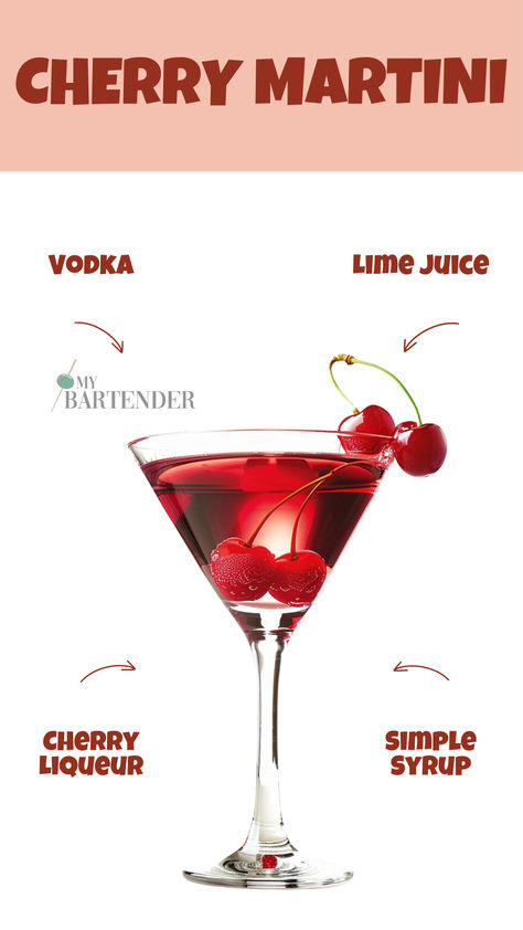 Cherry Martini Cherry Vodka Cocktails, Different Martinis, Red Cocktail Recipes, On The Rocks Cocktails, Cherry Alcoholic Drinks, Flavored Martini Recipes, Cherry Drinks Alcoholic, Cherry Drink Recipes, Types Of Martinis