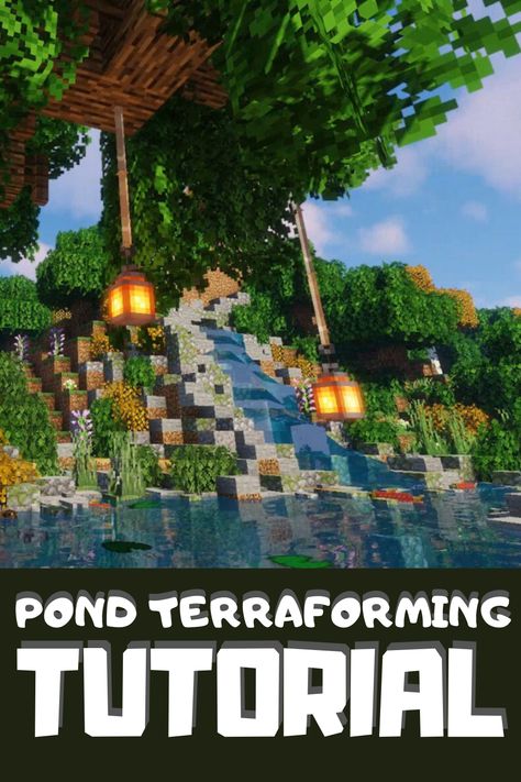 Waterfall Pond Minecraft, Minecraft Mountain Waterfall, Waterfall Minecraft Ideas, Minecraft Waterfall Design, Minecraft Mining Area, Minecraft Waterfall House, Waterfall Minecraft Build, Waterfall In Minecraft, Minecraft Nature Ideas