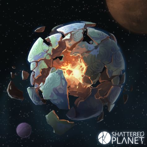 Destroyed Planet Concept Art, World Ending Art, Planet Design Ideas, Planets Concept Art, Galactic Art, Planet Drawing, Planet Art, Broken Planet, Planet Design