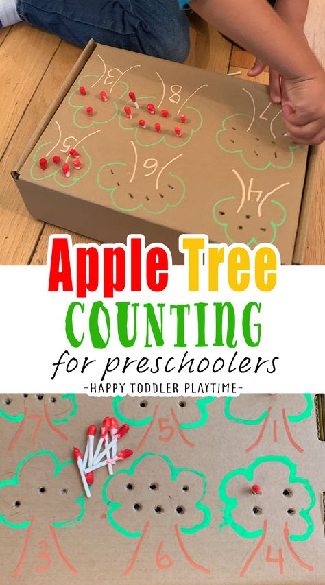 Apple Table Activities Preschool, Tree Theme For Preschool, Apple Counting Activities, Apple Tree Number Matching Activity, Build An Apple Tree Preschool, Learning About Apples Preschool, Apple Themed Gross Motor Activities, Apple Center Ideas Preschool, Apple Tree Counting Activity