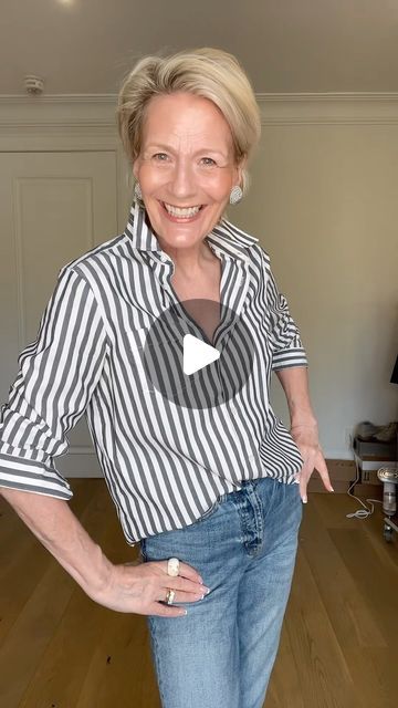 Heidi Kristensen on Instagram: "Just a little trick I thought I would share. Just gives a little flare to the shirts we already have in our closets. 🥰🌎#fyp#styling#stylinginspo#shirt#shirts#shirtstyle #fashion#fashioninspo#casual#casualstyle#casualchic#outfitinspo#heidikristensen#personalstyle#classic#over50style#oliverlogan" Boxy Blouse Outfit, How To Style Boxy Shirt, Boxy Button Up Shirt Outfit, How To Make A Boxy Shirt Fitted, Poplin Button-up Tops For Work, Crop A Button Up Shirt Hack, Boxy Button Up Shirt, Chic Button-up Shirt At Affordable Price, Boxy Blouse