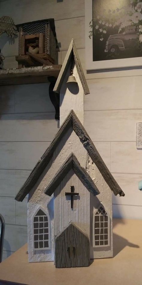 Wooden Church Christmas Decor, Wood Churches Ideas, Wooden Churches Diy, Wood Church Craft, Wooden Churches Craft, Wood Churches Diy, Wooden Churches, Wooden Church, Bird Houses Ideas Diy