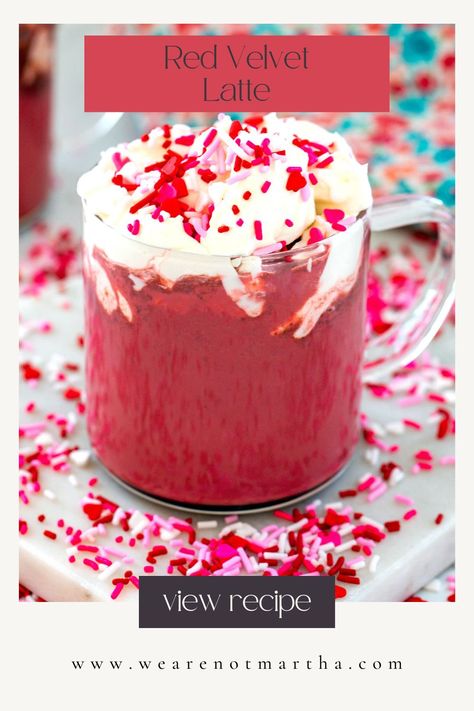 Red Velvet Cake With Coffee, Red Velvet Latte Recipe, Red Velvet Cake With Coffee In It, Strawberry Latte, Red Velvet Latte, Strawberry Iced Latte, Red Velvet Coffee, Valentine’s Day Latte Ideas, Red Velvet Desserts