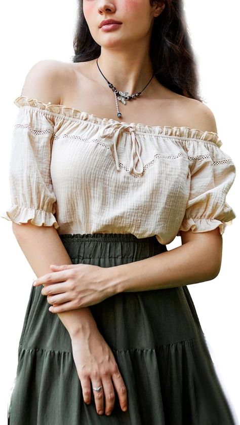 Women Renaissance Tops Puff Sleeve Off Shoulder Medieval Peasant Blouse Apricot S at Amazon Women’s Clothing store Medieval Peasant, Off Shoulder Puff Sleeve, Shoulder Puff Sleeve, Fit Summer, Nice Outfits, Casual Summer Tops, Peasant Style, Summer Blouses, Puff Sleeve Blouse