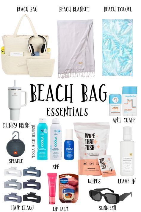 4 Night Beach Trip Packing, Vacation Essentials List The Beach, Holiday Must Haves Summer, Travel Essentials Beach Vacations, What To Pack For Beach Day, What To Pack For A Pool Party, Packing List For The Beach Vacation, Vacation Beach Bag, What To Pack In Your Pool Bag