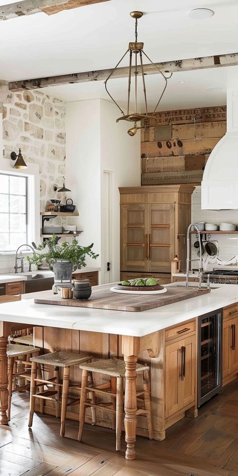 Farmhouse Kitchen Island With Seating, Island Seating Ideas, Barndo Kitchen, Ranch House Kitchen, Kitchens Designs, Island Seating, Buy Dirt, Cute Cottages, Stone Farmhouse