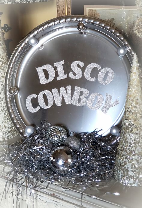 Disco Cowboy Birthday Party, Disco Cowboy Decor, Disco Cowgirl Party Decor Ideas, Disco Cowboy Aesthetic, Cowboy Cocktails, Cowboy Disco Party, Disco Cowboy Party, Disco Rodeo, Cowboy Disco